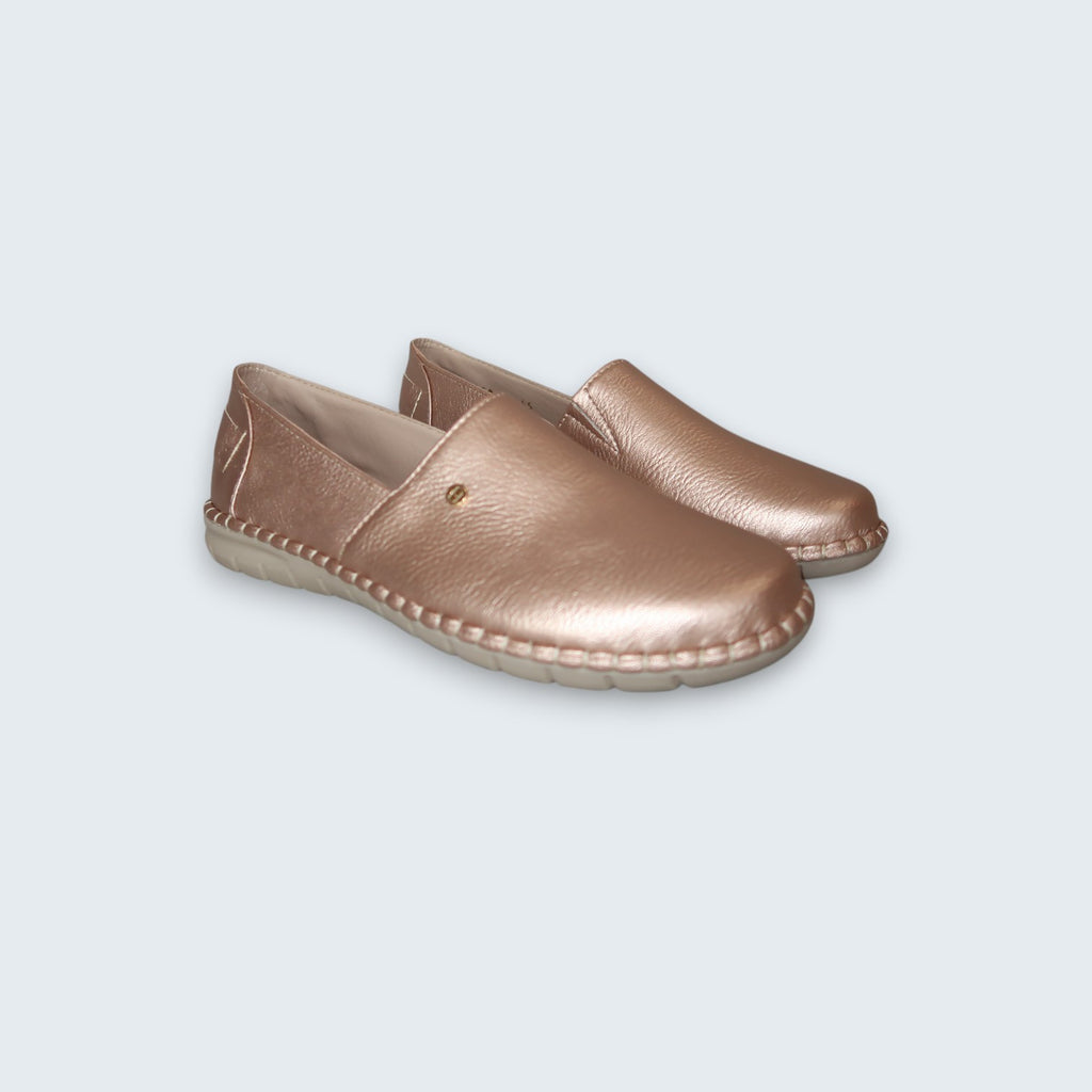Mocasín Slip-On Magnolia Oro Rosa -Zapato de Piso Confort para Mujer.