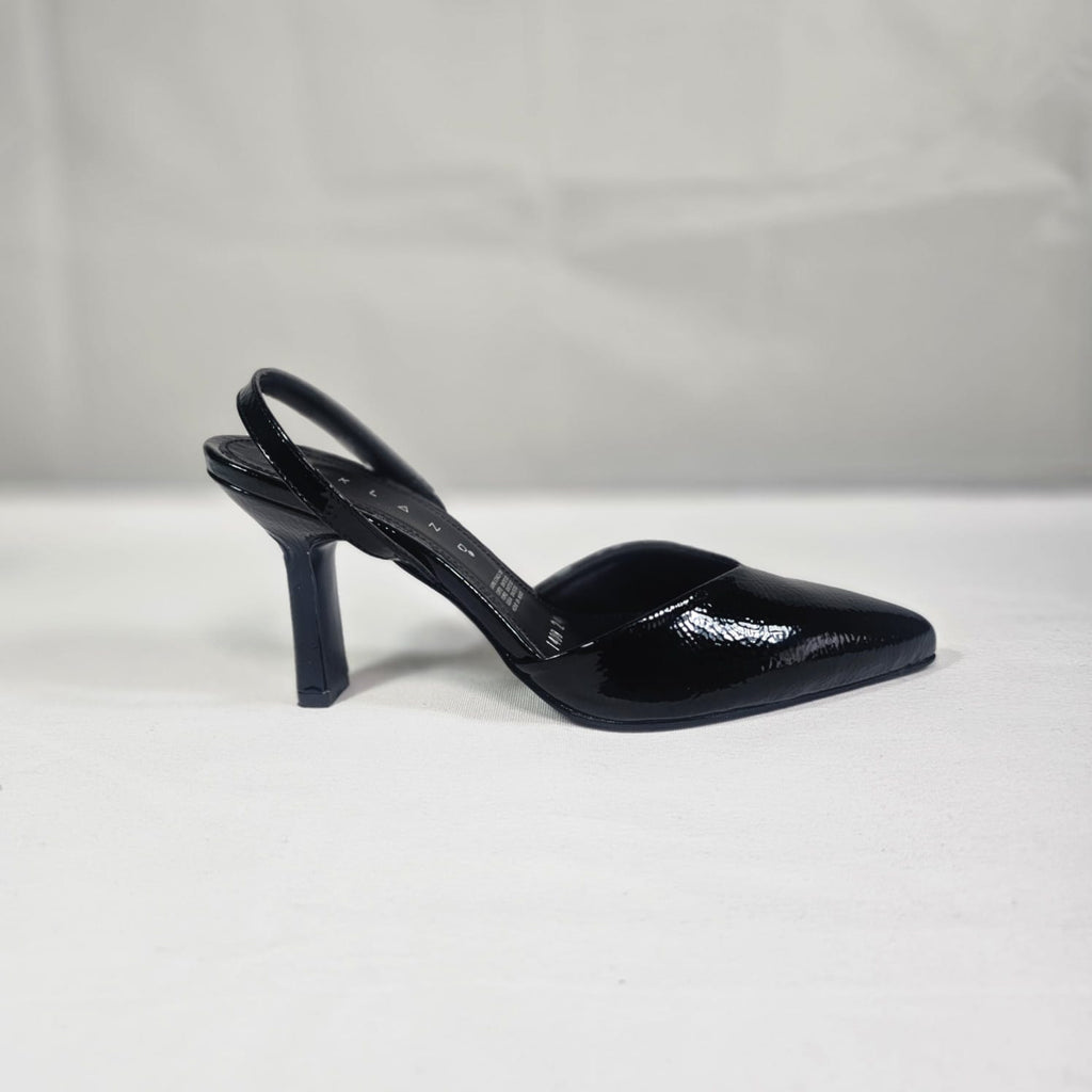 Zapatilla Slingback Tacón de aguja Cuadrado- Pelin Negro