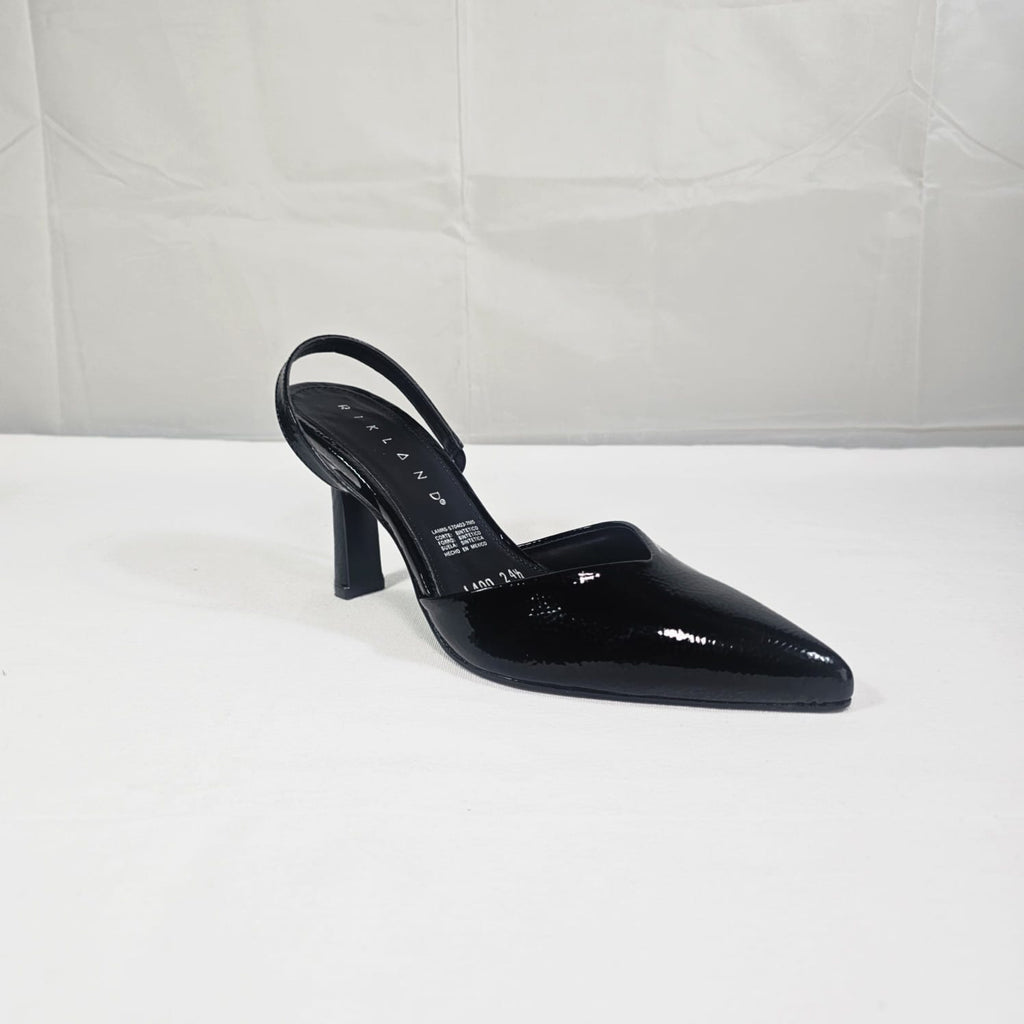 Zapatilla Slingback Tacón de aguja Cuadrado- Pelin Negro